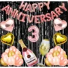 3Rd Anniversary Rose Gold Foil Balloons With Happy Decoration Items Set (Rose Gold)