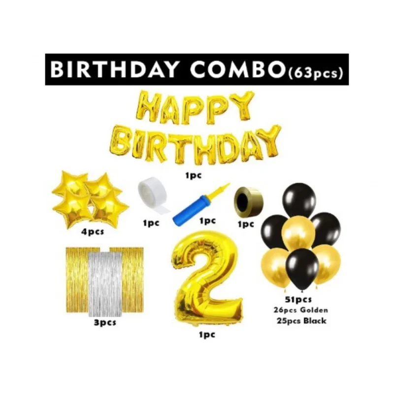 Alternative view of 2Nd Birthday Golden Theme Decoration Items (Multicolor)