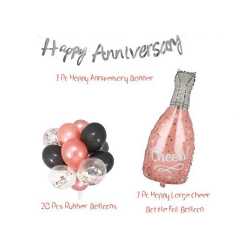 Alternative view of Happy Anniversary Decoration Set Cheer Bottle And Foil Balloons (Rose Gold)