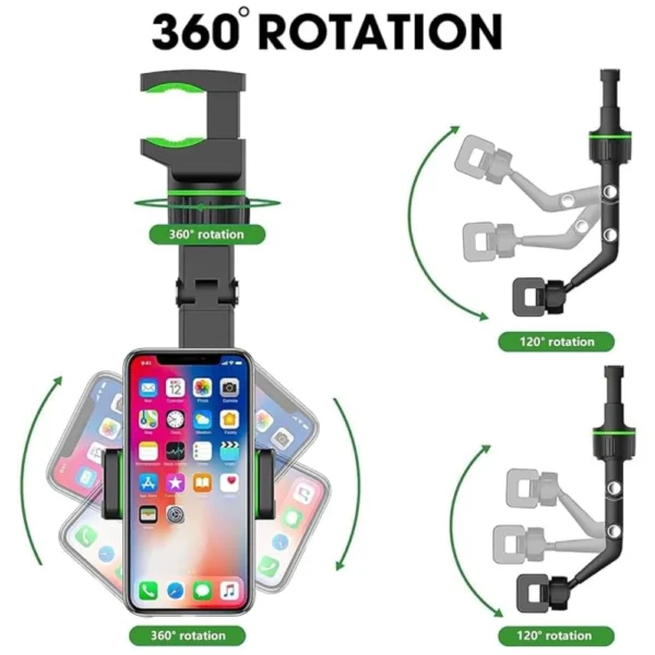 Universal Clip Cell Phone Holder Multi-Joint Flexible Adjustment For Car Rear View Mirror Back Seat Video Stand (Black) - Image 4