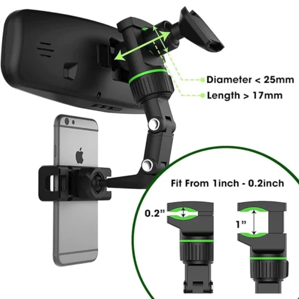 Universal Clip Cell Phone Holder Multi-Joint Flexible Adjustment For Car Rear View Mirror Back Seat Video Stand (Black) - Image 2
