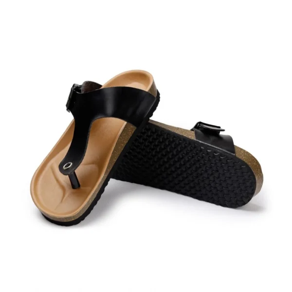 Unisex Cork Adjustable Buckle Straps Cork Sandals (Black) - Image 3