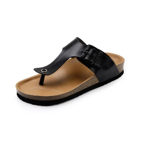 Unisex Cork Adjustable Buckle Straps Cork Sandals (Black) - Image 2