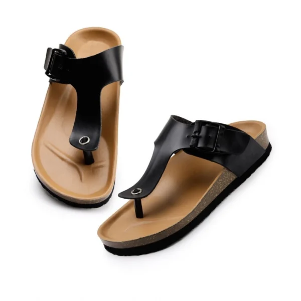 Unisex Cork Adjustable Buckle Straps Cork Sandals (Black) - Image 5