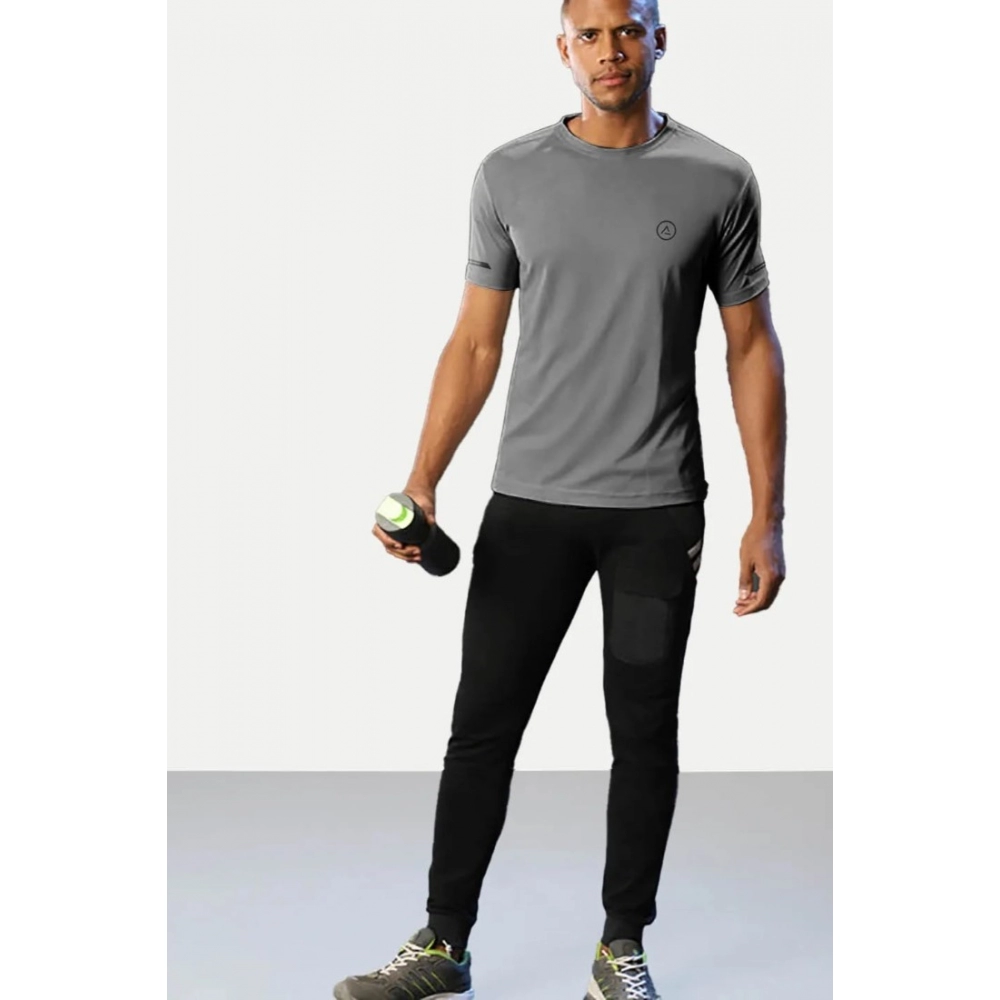 Men's?Casual Half sleeve Solid?Polyester Crew Neck T-shirt (Grey) - Image 3