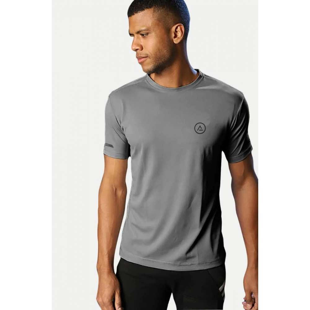 Men's?Casual Half sleeve Solid?Polyester Crew Neck T-shirt (Grey) - Image 6