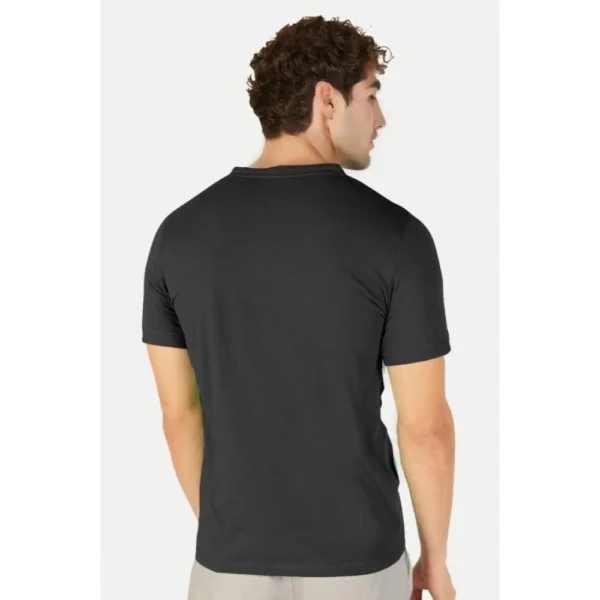 Men's?Casual Half sleeve Solid?Cotton Henley Neck T-shirt (Black) - Image 2