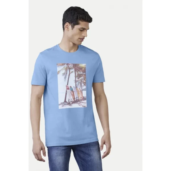 Men's?Casual Half sleeve Digital Printed Cotton Crew Neck T-shirt (Sky Blue) - Image 3