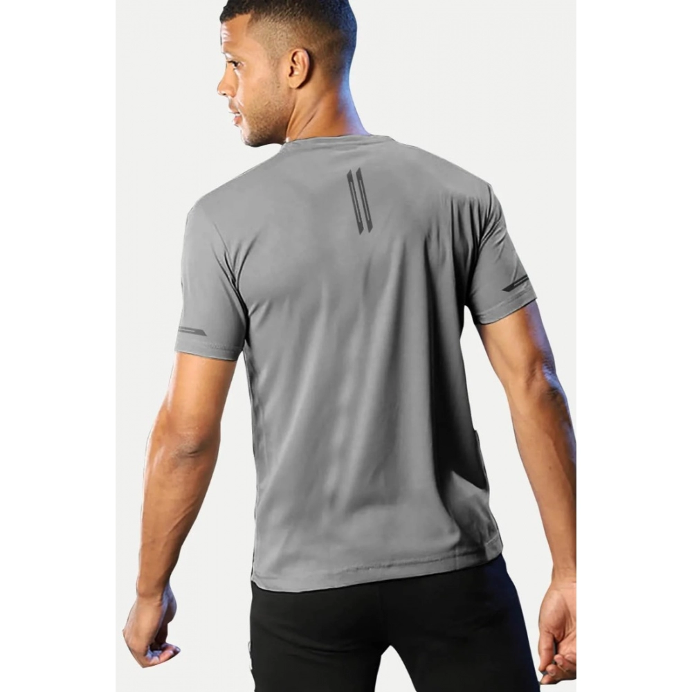 Men's?Casual Half sleeve Solid?Polyester Crew Neck T-shirt (Grey) - Image 2