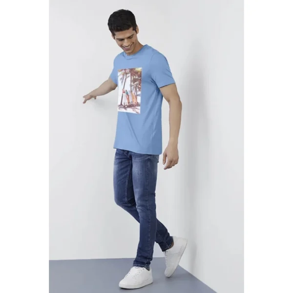 Men's?Casual Half sleeve Digital Printed Cotton Crew Neck T-shirt (Sky Blue) - Image 5