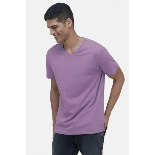 Men's?Casual Half sleeve Solid?Cotton V Neck T-shirt (Lilac) - Image 3