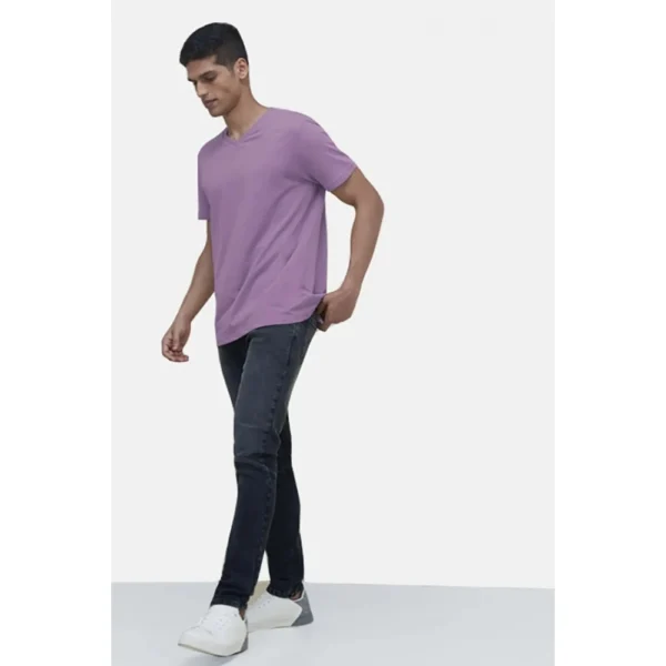 Men's?Casual Half sleeve Solid?Cotton V Neck T-shirt (Lilac) - Image 5
