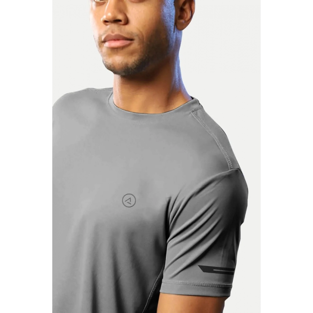 Men's?Casual Half sleeve Solid?Polyester Crew Neck T-shirt (Grey) - Image 4