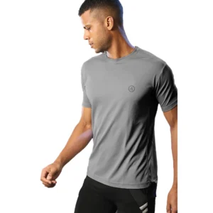 Men's?Casual Half sleeve Solid?Polyester Crew Neck T-shirt (Grey)