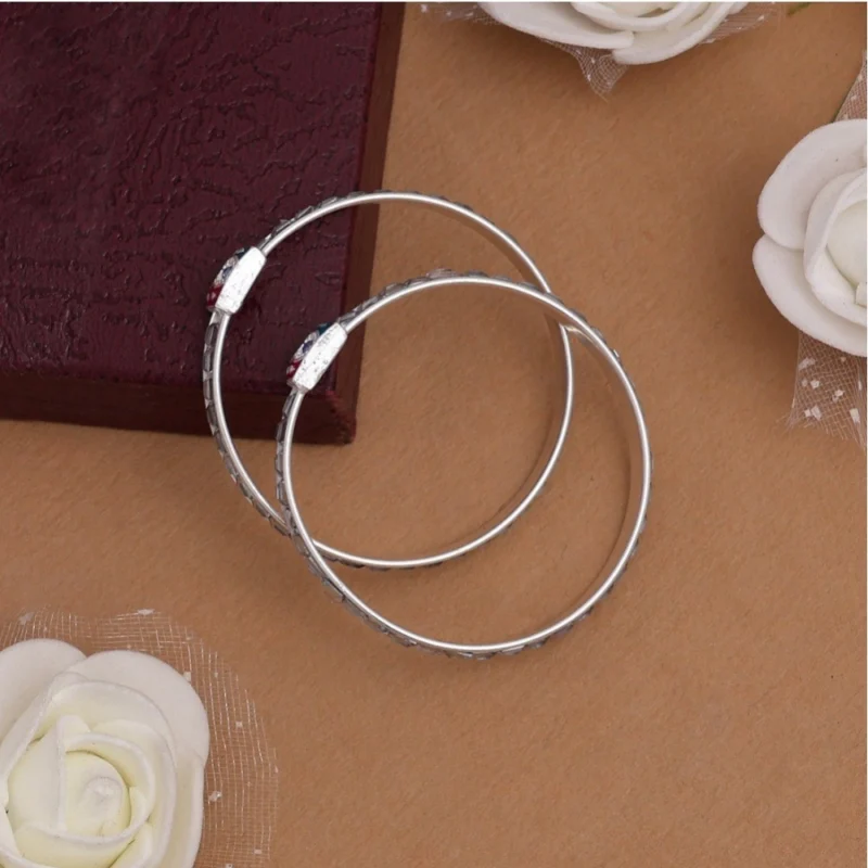 Alternative view of Silver Color 1 Pair Of Oxidised Kids Bangles Size: 1.6