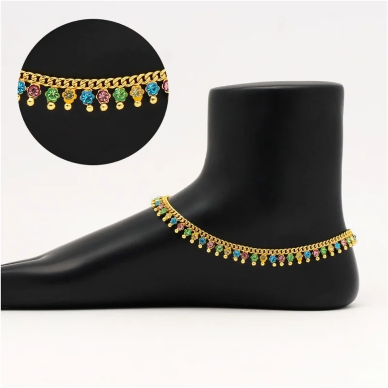 Alternative view of Women's Multi Color Rhinestone Anklets (Free Size: Upto 10")