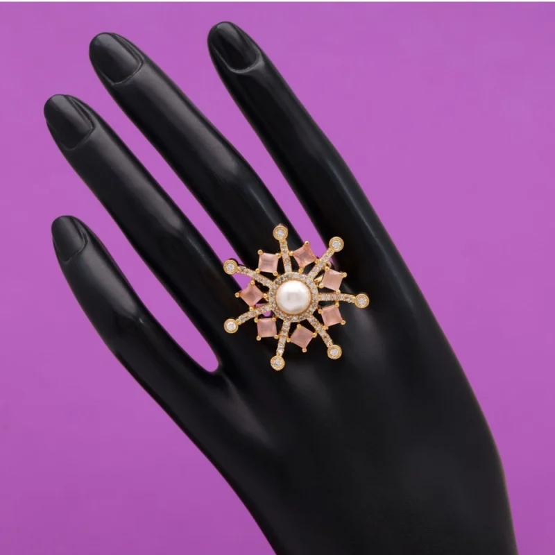 Alternative view of Women's Pink Color American Diamond Finger Adjustable Ring