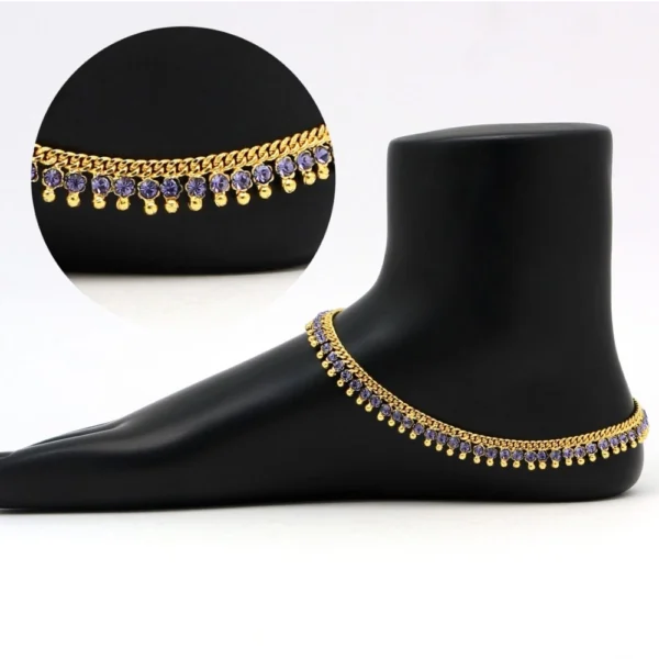 Women's Blue Color Rhinestone Anklets (Free Size: Upto 10") - Image 2