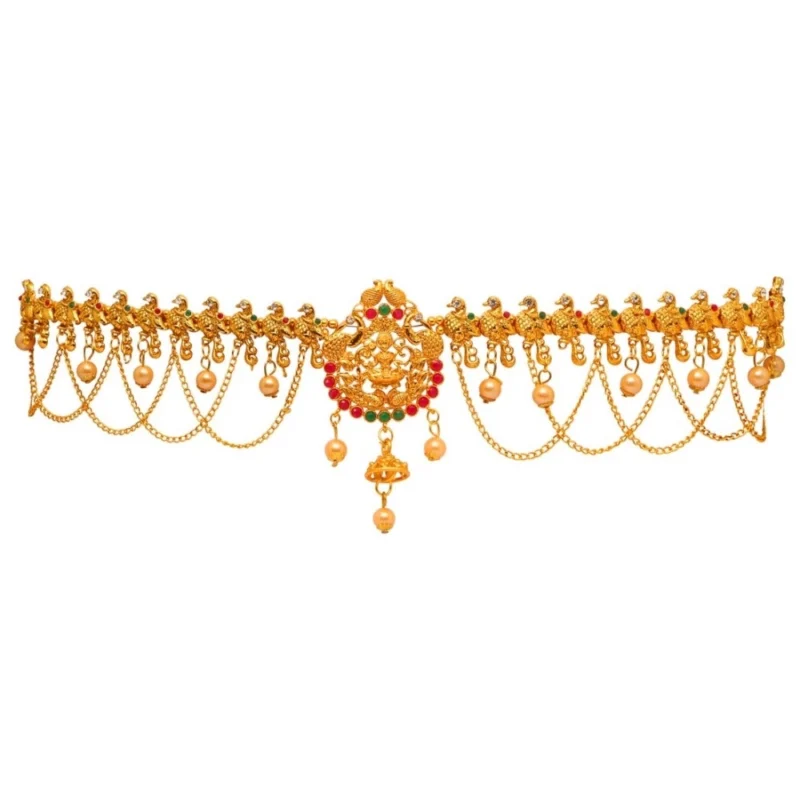 Alternative view of Women's Maroon & Green Color Glass Stone Kamarband Adjustable Chain