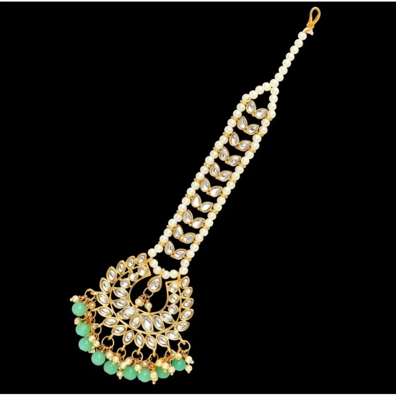 Alternative view of Women's Green Color Imitation Pearl & Kundan Maang Tikka