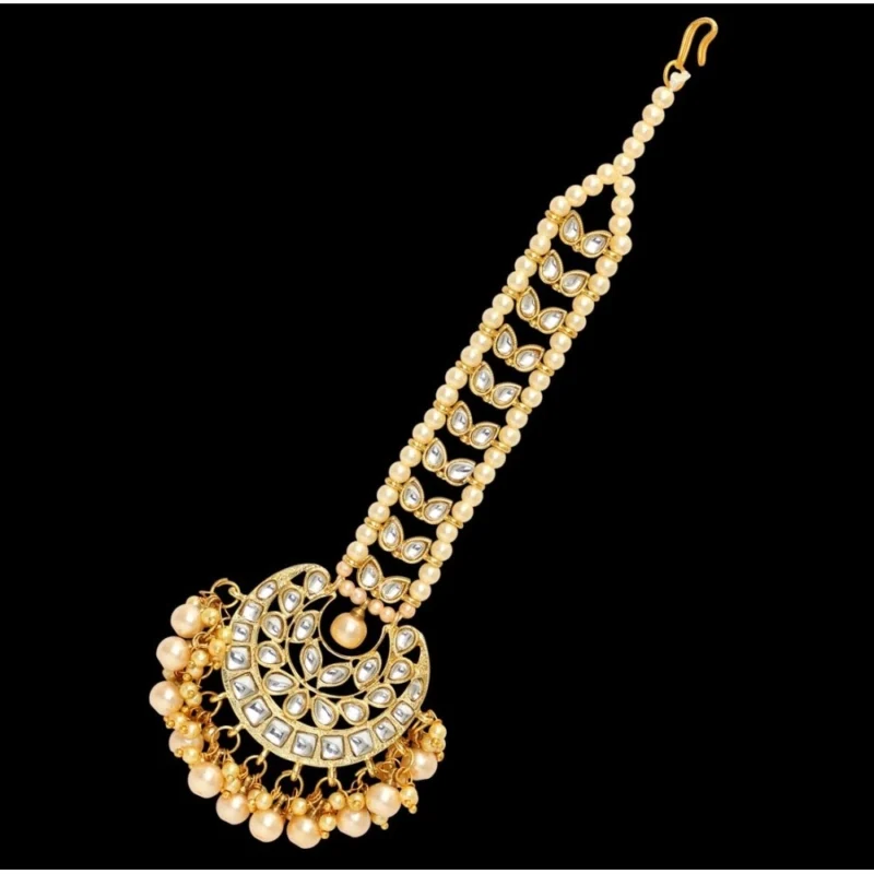 Alternative view of Women's Gold Color Imitation Pearl & Kundan Maang Tikka