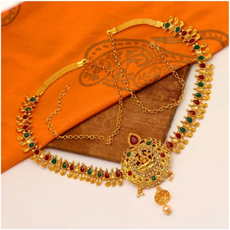 Alternative view of Women's Maroon & Green Color Glass Stone Kamarband Adjustable Chain