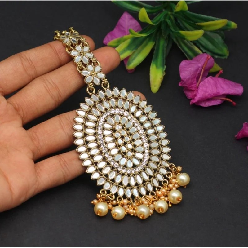 Alternative view of Women's Gold Color Mirror Work Maang Tikka