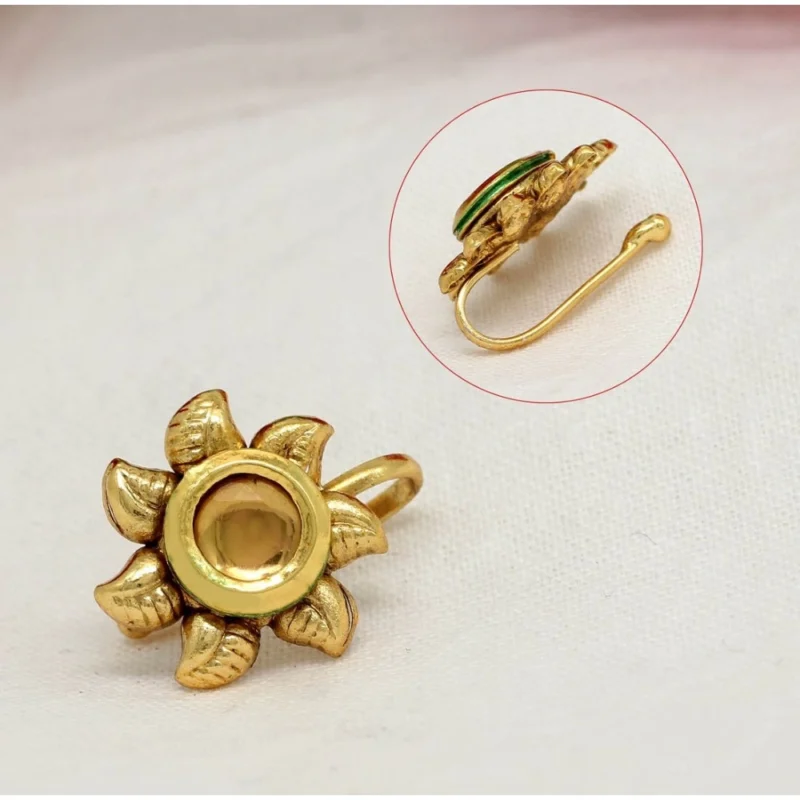 Alternative view of Women's Multi Color Kundan Nose Pin Combo Of 4 Pieces