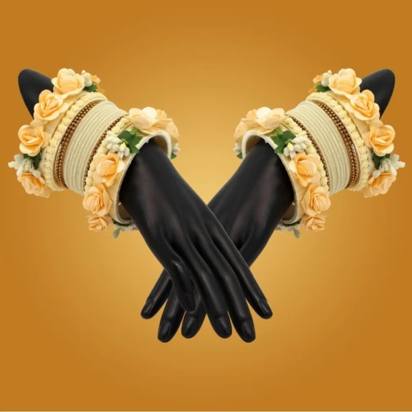 Women's Off White Color Floral Bangles Set: 2.4