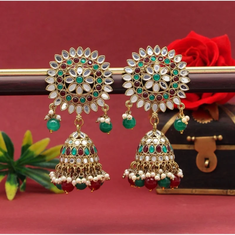 Women's Maroon & Green Color Mirror Earrings