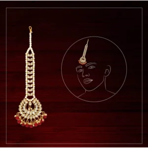 Women's Maroon Color Imitation Pearl & Kundan Maang Tikka