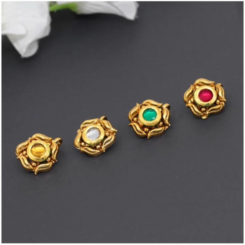 Alternative view of Women's Multi Color Kundan Nose Pin Combo Of 4 Pieces
