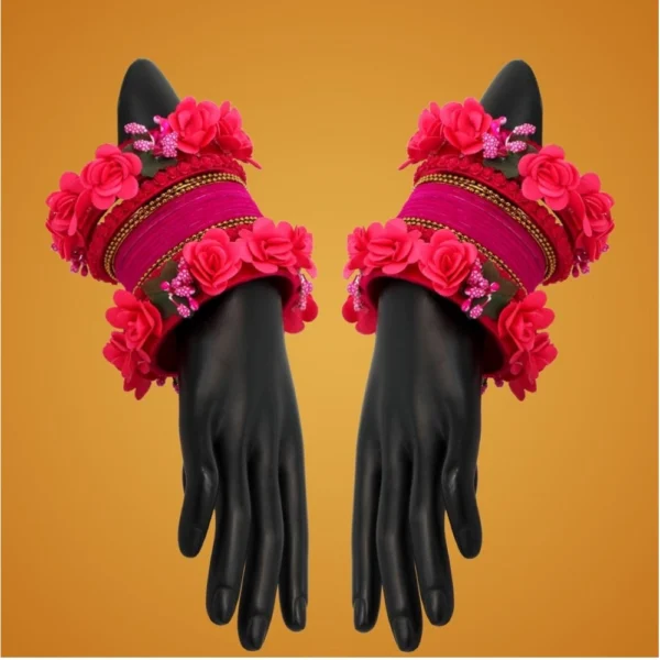 Women's Rani Color Floral Bangles Set: 2.4 - Image 2