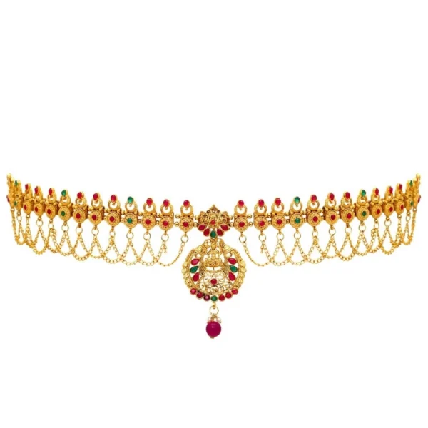 Women's Maroon & Green Color Glass Stone Kamarband Adjustable Chain