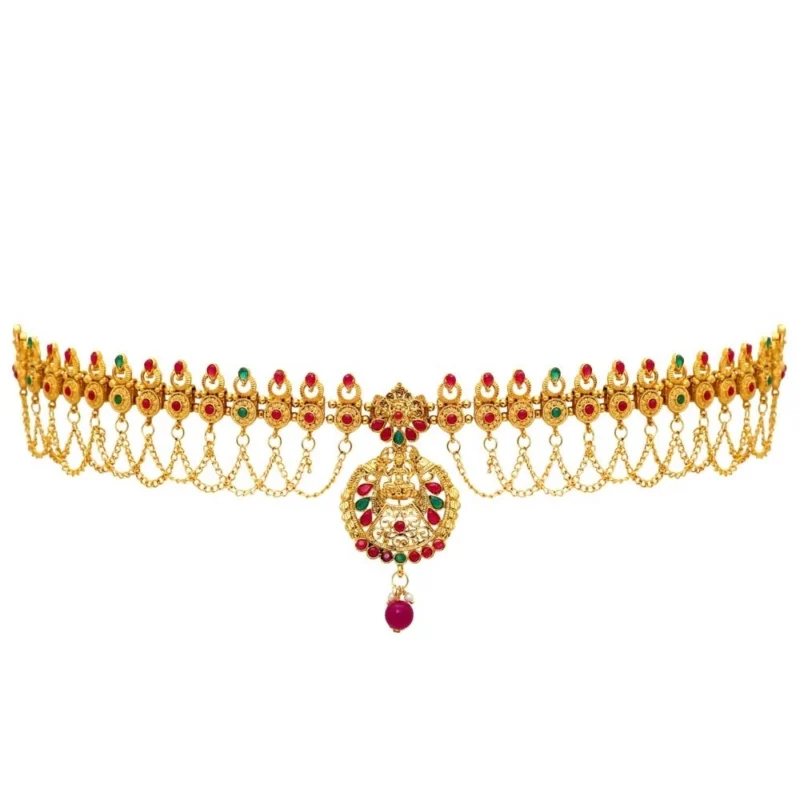 Women's Maroon & Green Color Glass Stone Kamarband Adjustable Chain