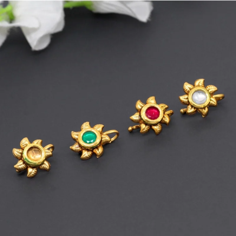 Women's Multi Color Kundan Nose Pin Combo Of 4 Pieces