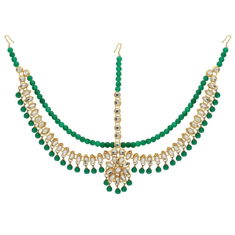 Women's Green Color Imitation Pearl & Kundan Work Matha Patti