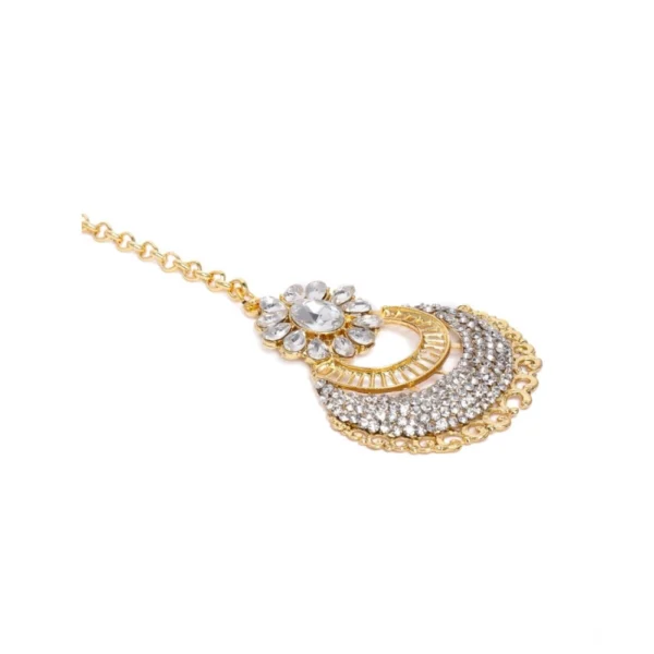 Women's Rose Gold Plated Alloy Kundan Earrings & Mangtikka (White) - Image 4