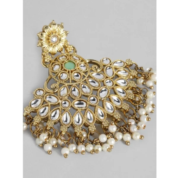 Women's Rose Gold Plated Alloy Kundan Earrings & Mangtikka (White) - Image 3
