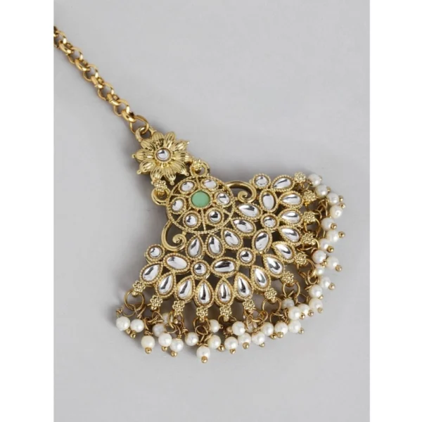 Women's Rose Gold Plated Alloy Kundan Earrings & Mangtikka (White) - Image 5