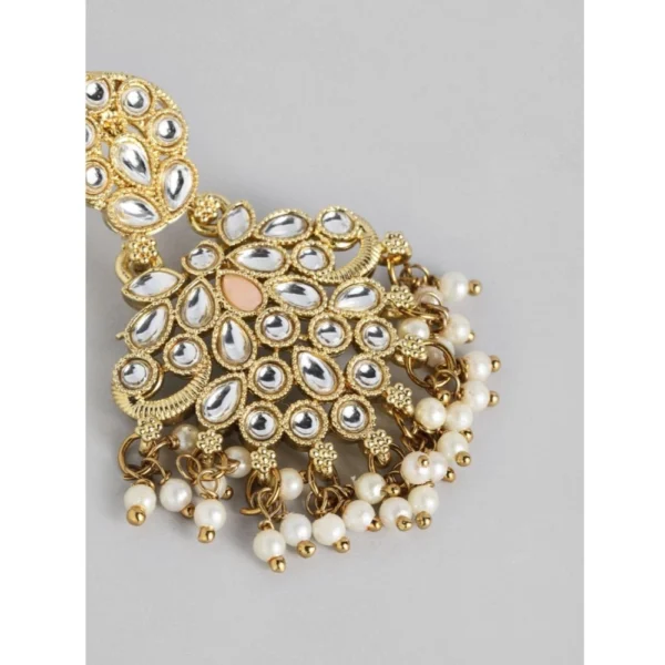 Women's Rose Gold Plated Alloy Kundan Earrings & Mangtikka (White) - Image 5