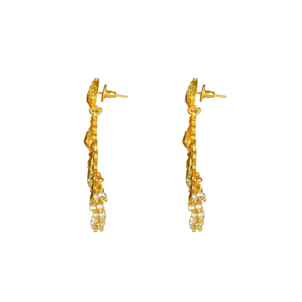 Women's Rose Gold Plated Alloy Kundan Earrings & Mangtikka (Green) - Image 4