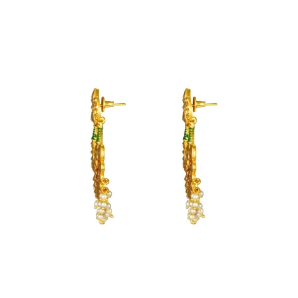 Women's Rose Gold Plated Alloy Kundan Earrings & Mangtikka (Red & Green) - Image 3