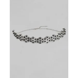 Women's Rose Gold Plated Alloy Choker (Silver & Black)