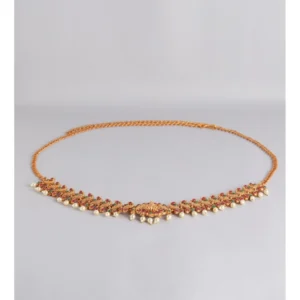 Women's Rose Gold Plated Alloy Hip Belt Kamarband (Red & Green)