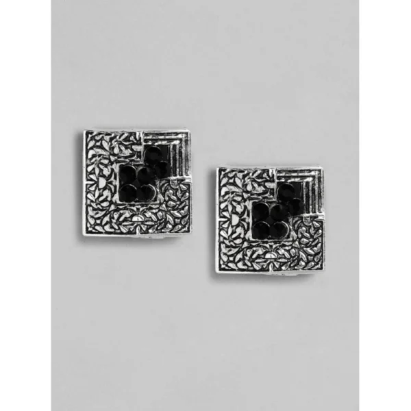 Women's Rose Gold Plated Alloy Necklace & Earings Set (Silver & Black) - Image 5