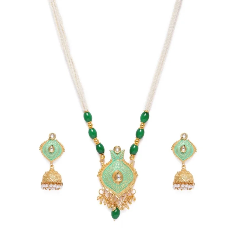 Alternative view of Women's Rose Gold Plated Alloy Necklace & Earings Set (Green)