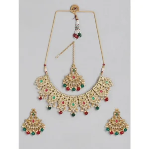 Women's Rose Gold Plated Alloy Necklace & Earings Set (Light Green)
