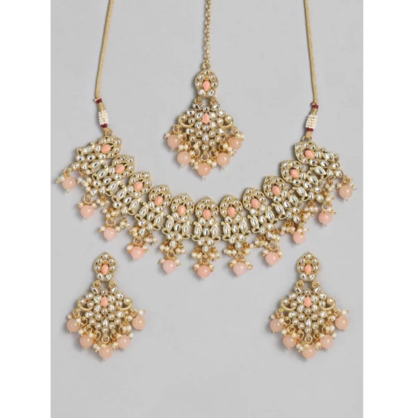 Women's Rose Gold Plated Alloy Necklace & Earings Set (Pink) - Image 3