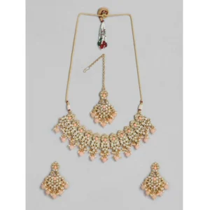 Women's Rose Gold Plated Alloy Necklace & Earings Set (Pink)